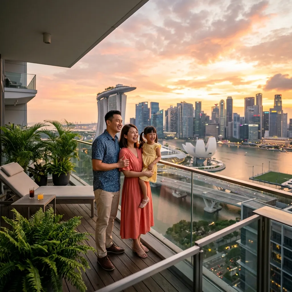 Happy Singaporean Family on Balcony